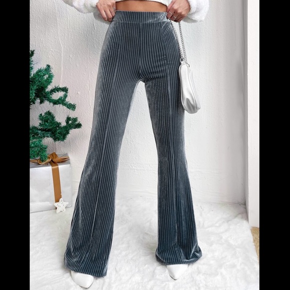 Blue Gray Corduroy Flare Pants - Picture 3 of 4